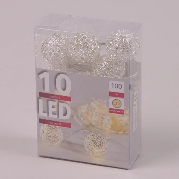 

Гирлянда LED Серебряные шарики теплый свет 10 светодиодов 1 м 40846 (BAM02933)