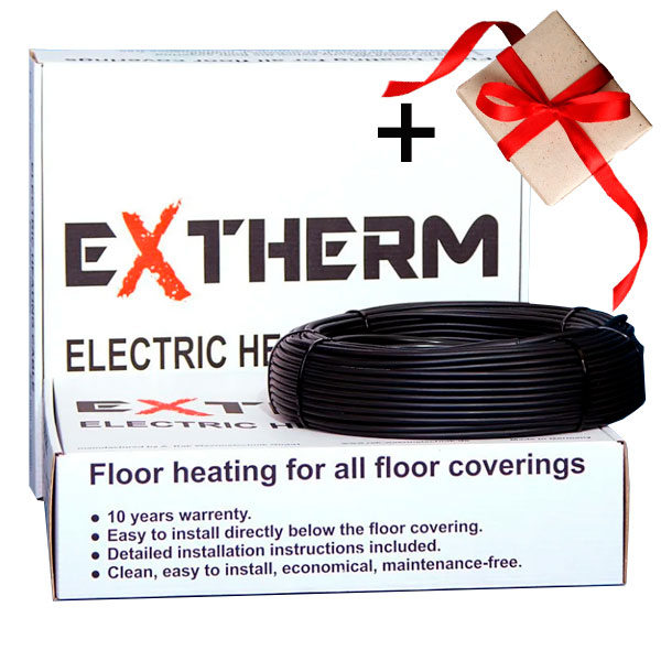 

Теплый пол Extherm двухжильный нагревательный кабель ETC ECO 20-200 Вт + подарок