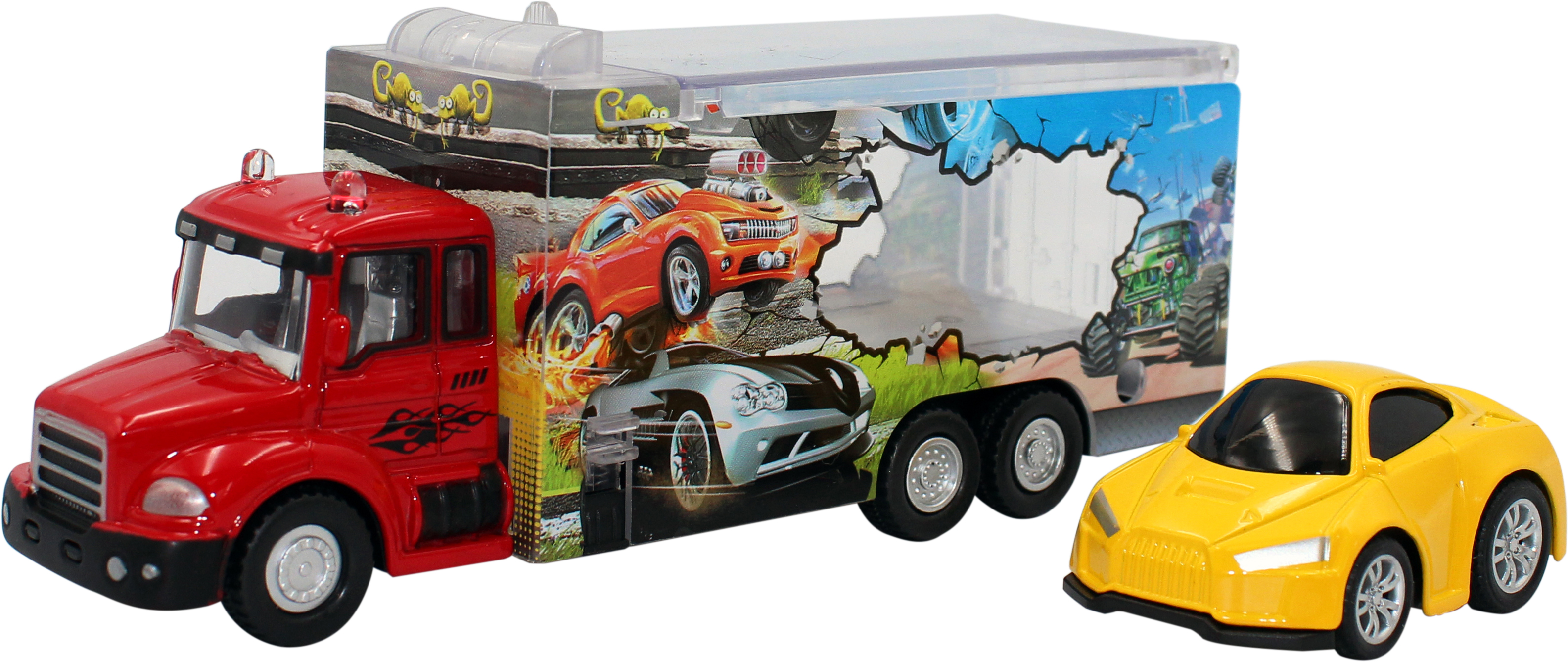 

Автотранспортер Funky Toys Быстрые перевозки 1:60 с желтой машинкой (FT61053)