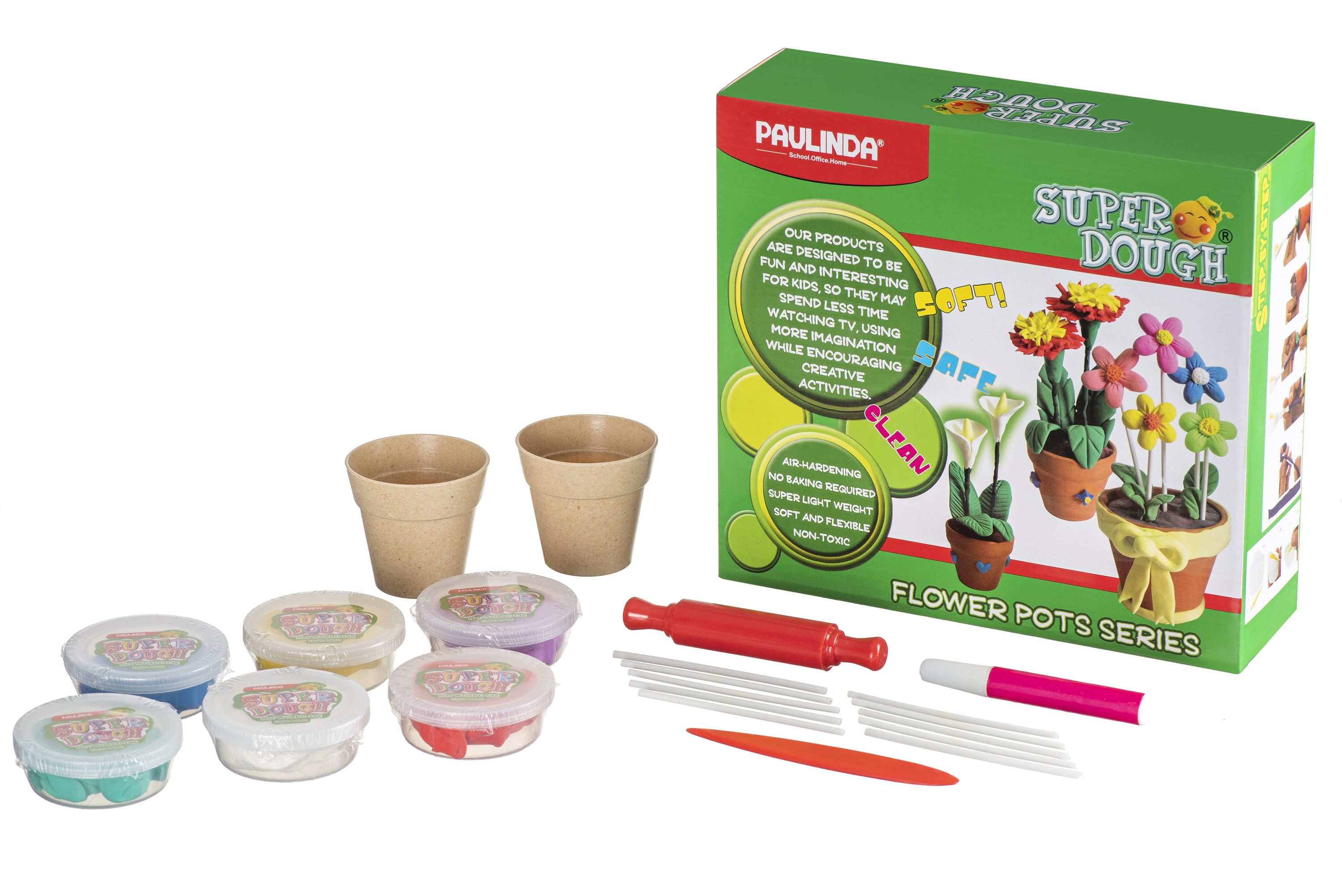

Детская масса для лепки самозастывающая Paulinda Super Dough Цветы в горшочках (PL-081142)