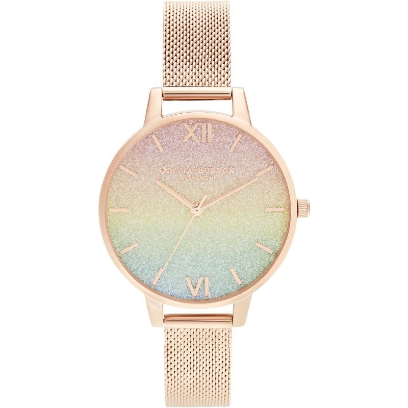 

Женские часы Olivia Burton Rainbow Glitter Dial & Rose Gold Mesh Watch OB16RB18