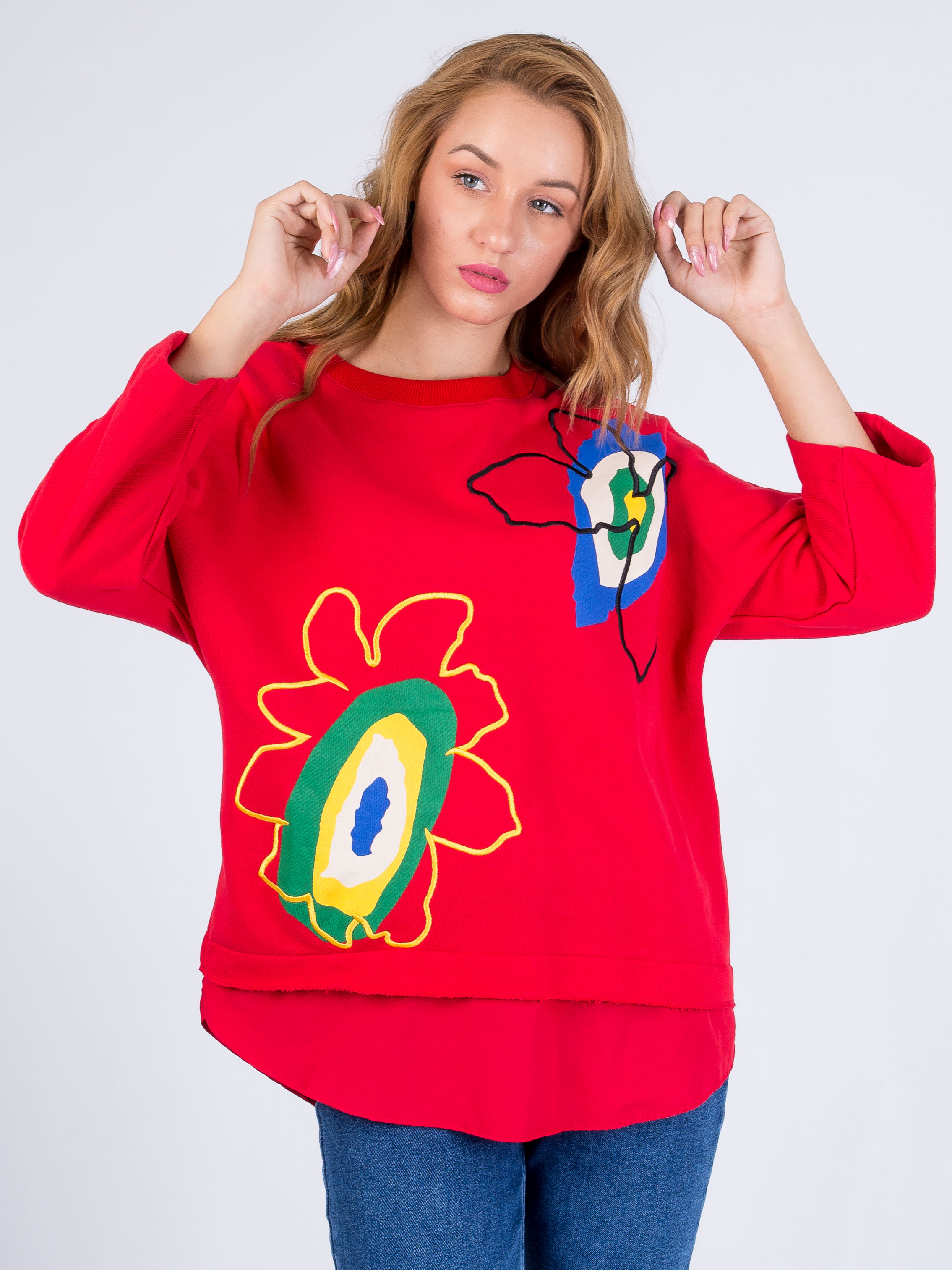

Свитшот с нашивкой BEBE PLUS 24309  Красный, Свитшот с нашивкой BEBE PLUS 24309 S Красный
