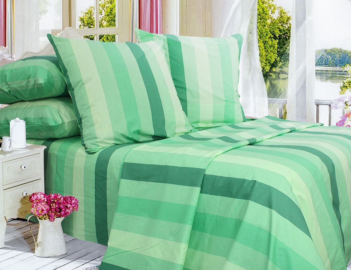 

Двойной постельный комплект ПП0003 Еней-Плюс, цвет: зеленый, белый