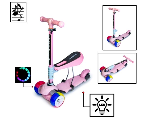 

Самокат Scooter Smart 3 в 1 свето - музыкальный, Розовый