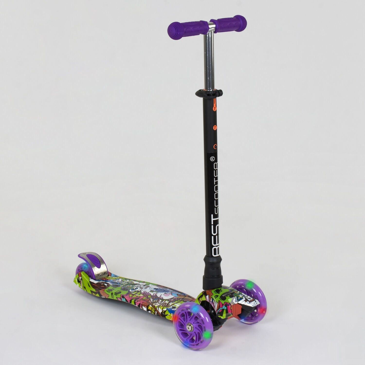 

Самокат трехколесный Best Scooter А 24646 /779-1390 Съемный руль Колеса полиуретан Фиолетовый с зеленым