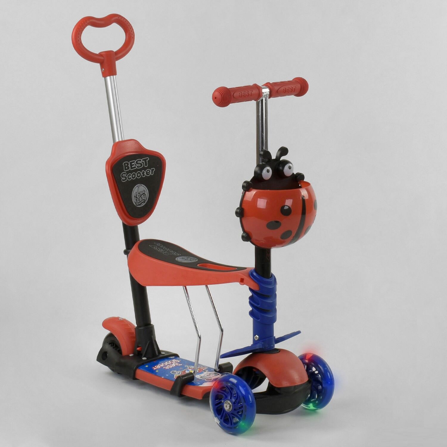 

Самокат трехколесный Best Scooter 92059 Колеса полиуретан, светятся Родительская ручка Красно-синий