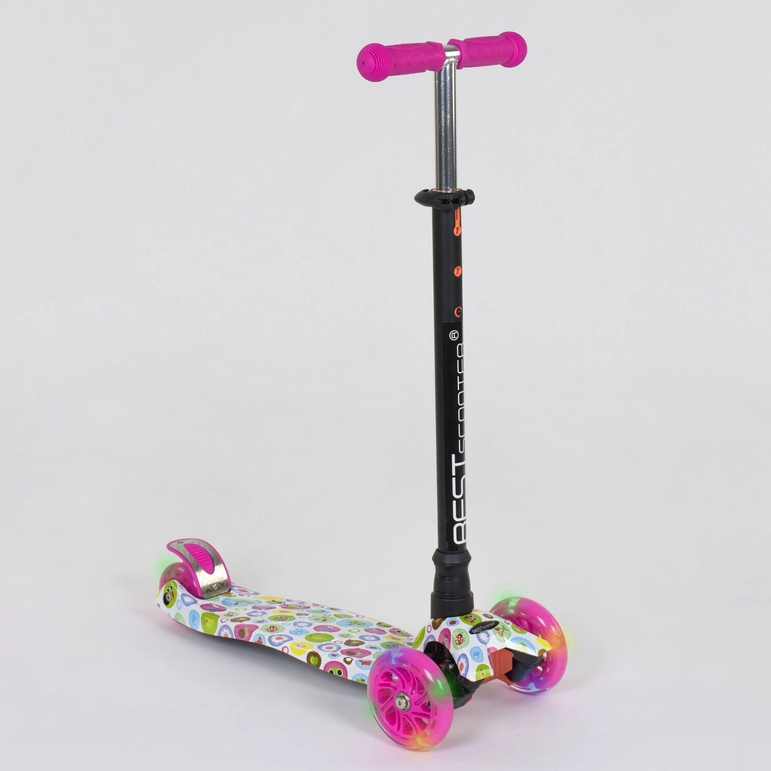 

Самокат трехколесный Best Scooter Maxi А 24641 /779-1400 Съемный руль Колеса полиуретан Белый с Розовым