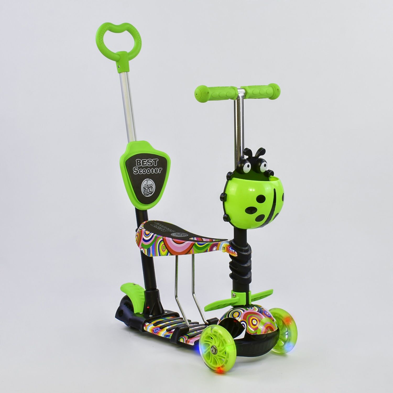 

Самокат трехколесный Best Scooter 33650 Колеса полиуретан Светятся Родительская ручка Зеленый