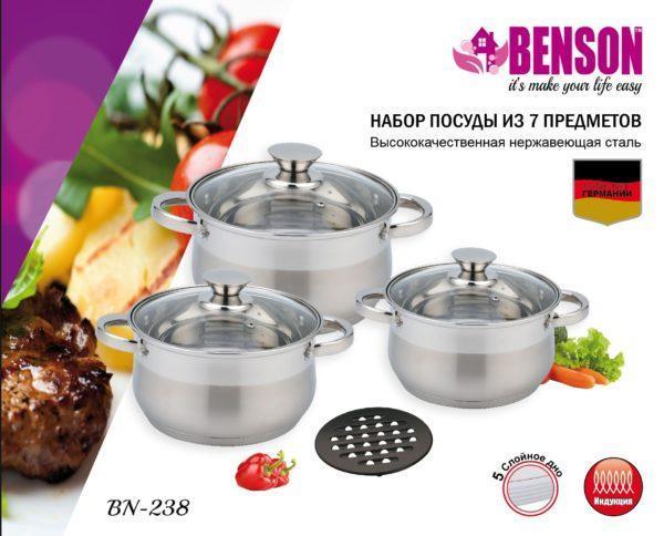 

Набор нержавеющих кастрюль. 7 предметов (4 л; 5,1 л; 6,2 л) + подставка - Benson BN-238