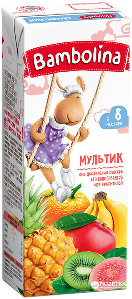 Акция на Упаковка мультифруктового сока Bambolina 200 мл х 27 шт (4813538004237) от Rozetka UA