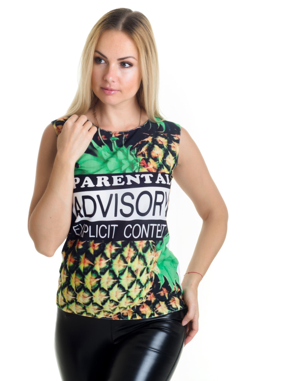 

Женская блуза принт без рукава Irvik AA2075f белый 46 р