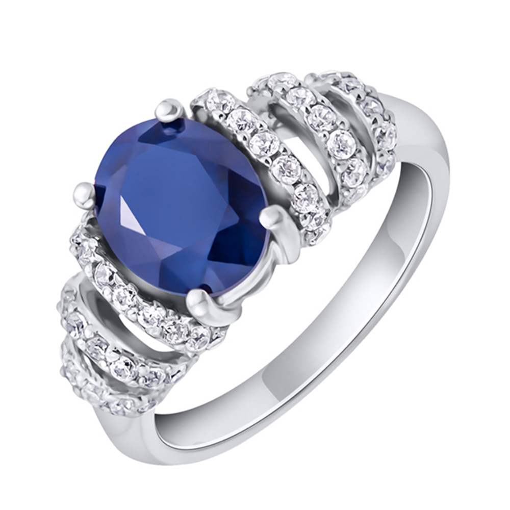 

Серебряное кольцо с сапфиром и фианитами 000125048 16.5 размера