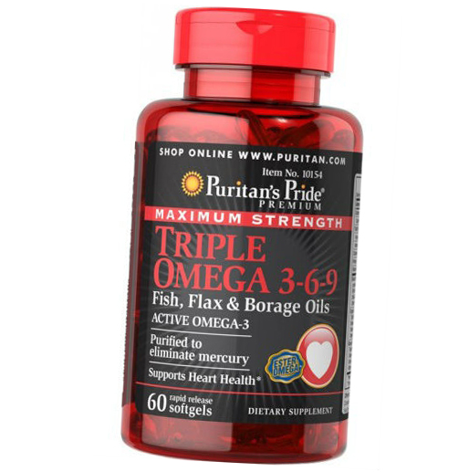 

Омега Puritan's Pride Maximum Strength Triple Omega 3-6-9 60гелкапс (67367019)