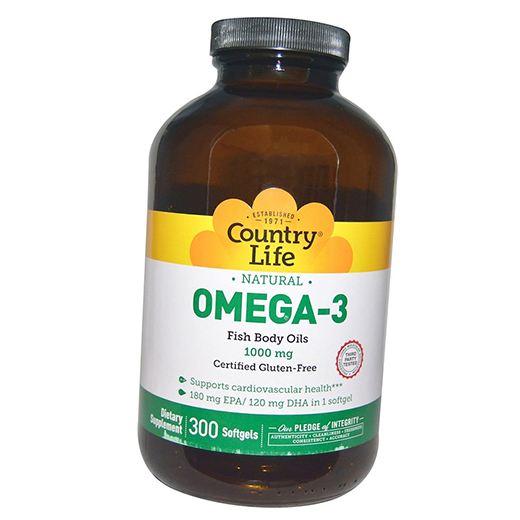 

Рыбий жир, Омега 3, Omega-3 Fish Body Oil, Country Life 300гелкапс (67124003)