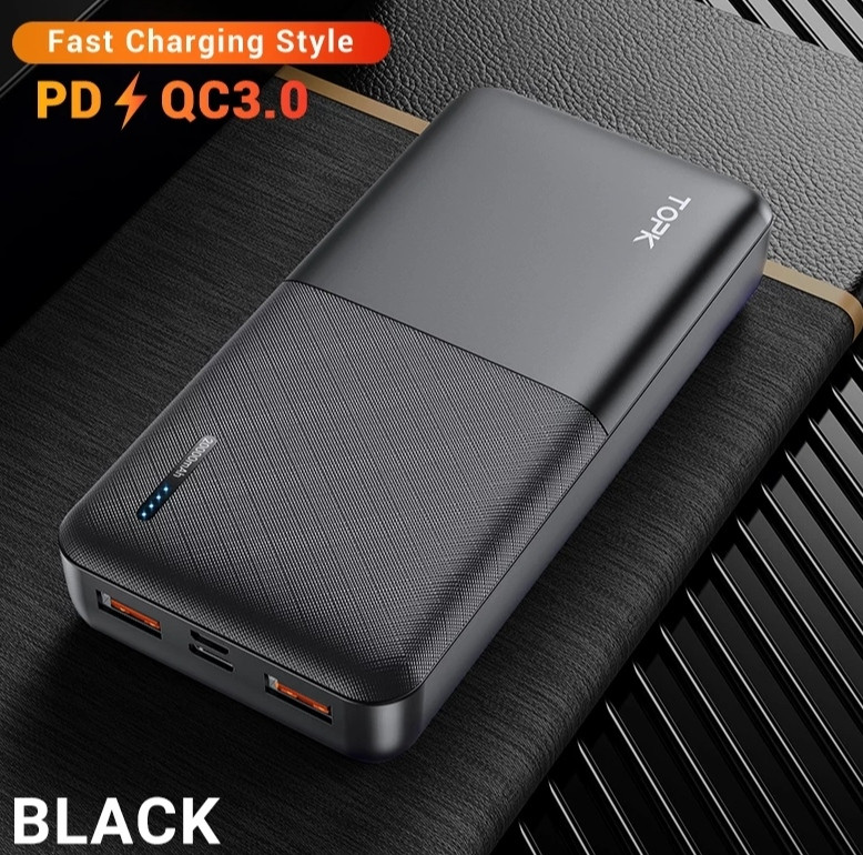 

Зарядний пристрій Power Bank TOPK Швидка зарядка QC 3.0 20000 mAh Чорний