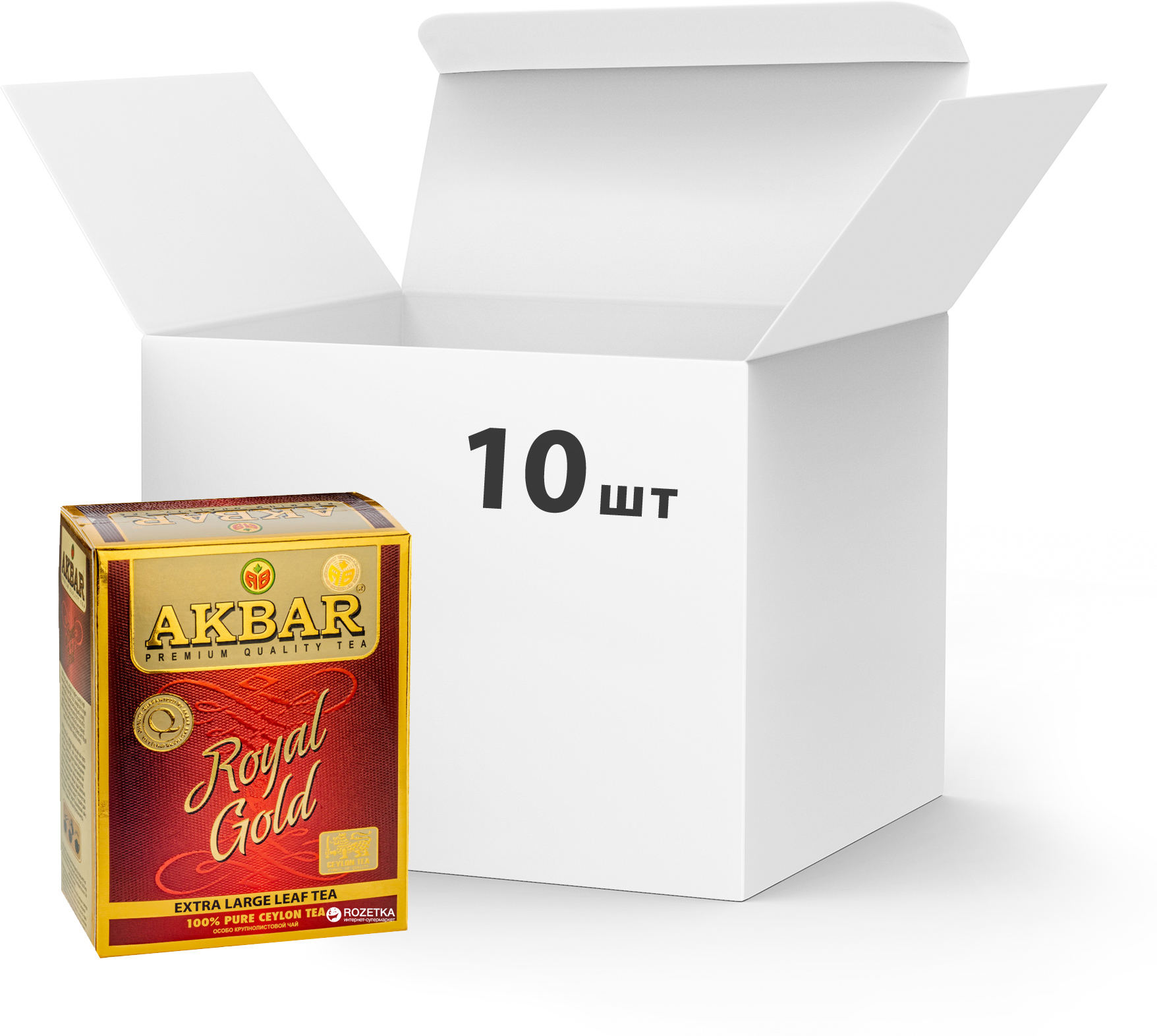 Акція на Упаковка Чая черного крупнолистового Akbar Royal Gold 80 г х 10 шт (5014176012656) від Rozetka UA