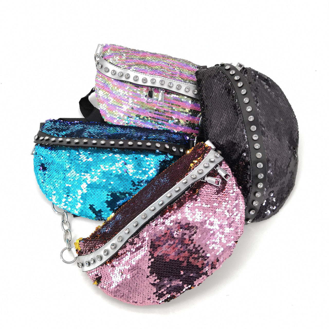 

Сумка поясная, бананка с паетками двухцветная