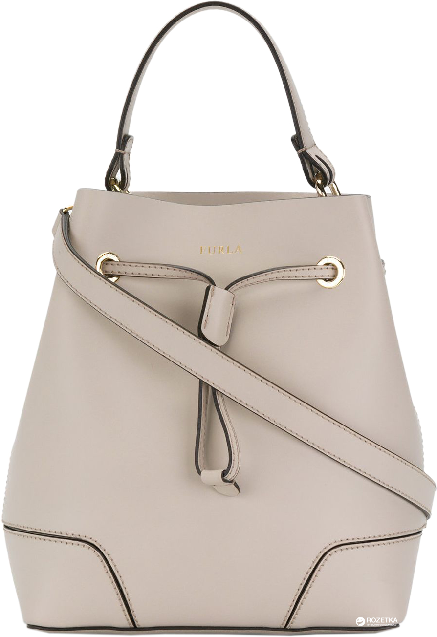 

Женская сумка кожаная Furla Stacy S Drawstring 920535 Серо-бежевая