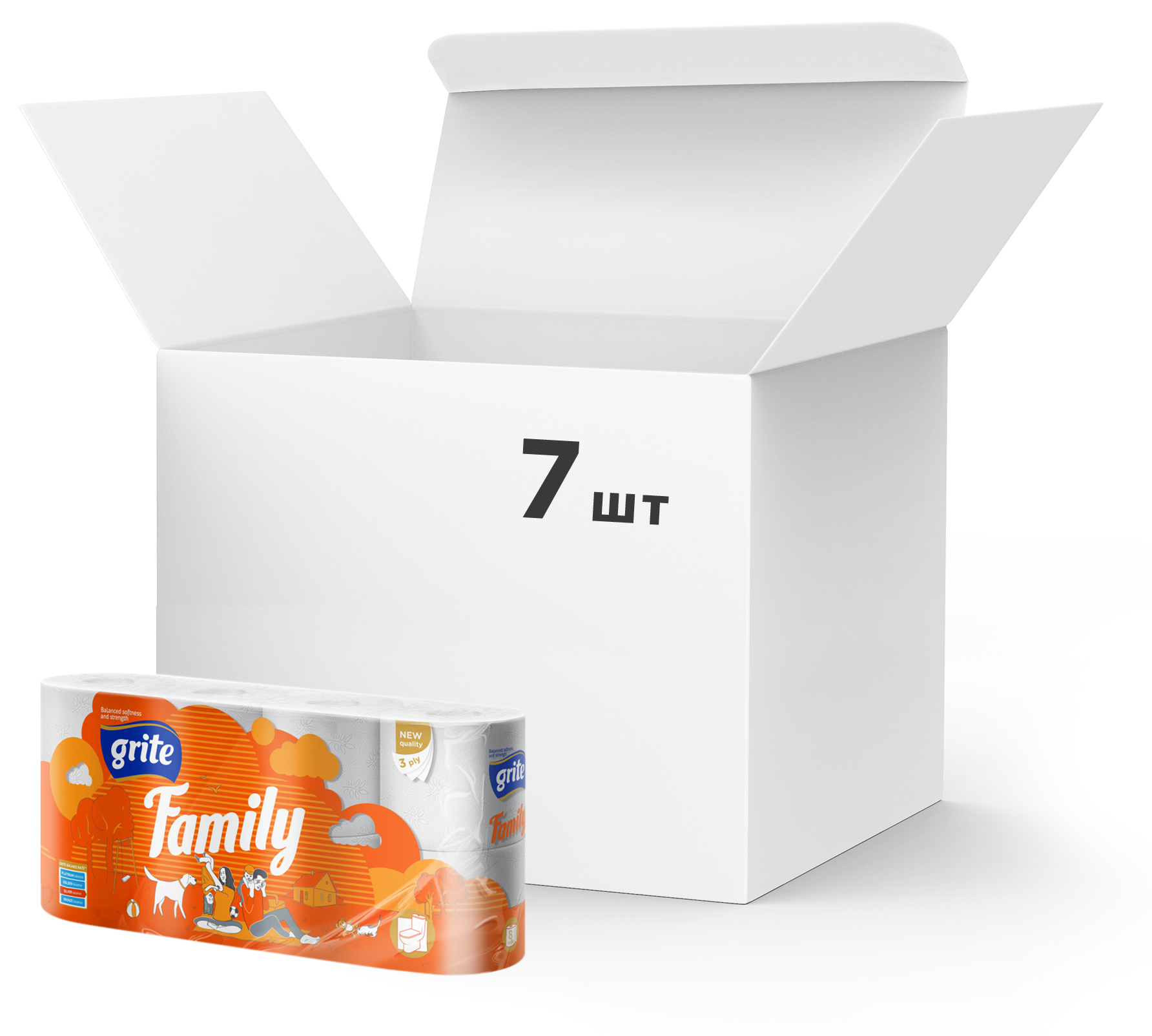 Акция на Упаковка туалетной бумаги Grite Family 150 отрывов 3 слоя 7 шт по 8 рулонов (4770023151015) от Rozetka UA