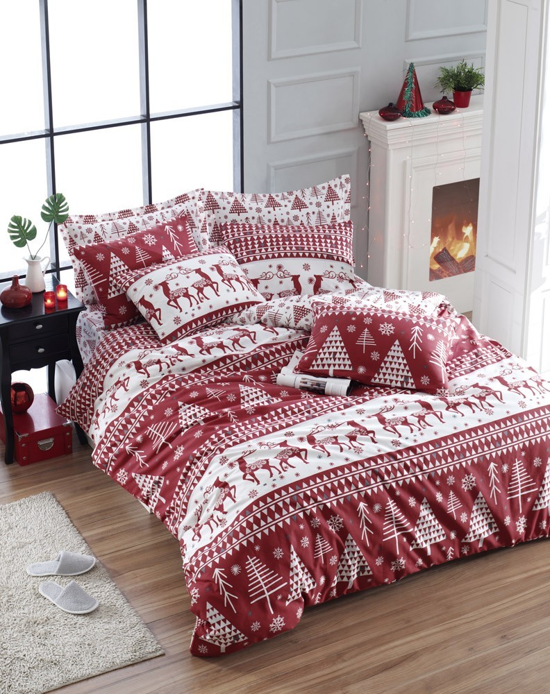 

Постельное белье Mahrof home Олени 200*220 см бело-красный