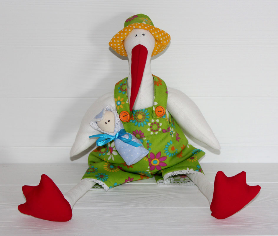 

Мягкая игрушка TataMatata Ручной работы Hand Made Аист с младенцем (мальчик) 42 см