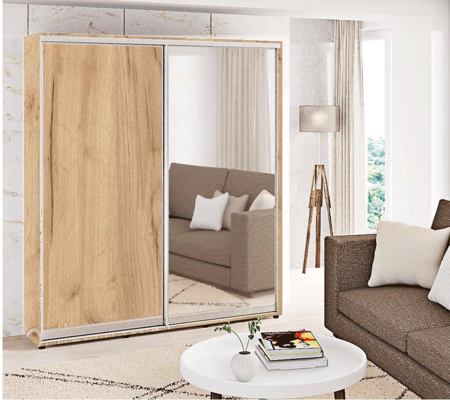 

Шкаф-купе Комфорт-М Стандарт 210х45x120 Дуб Золотой фасады ДСП+Зеркало профиль Серебро
