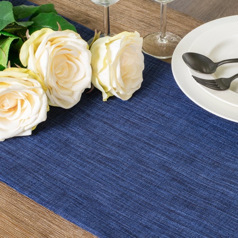 

Скатерть-дорожка Раннер из льняной ткани TouchableLinen 1 шт 40*350 см Синий меланж