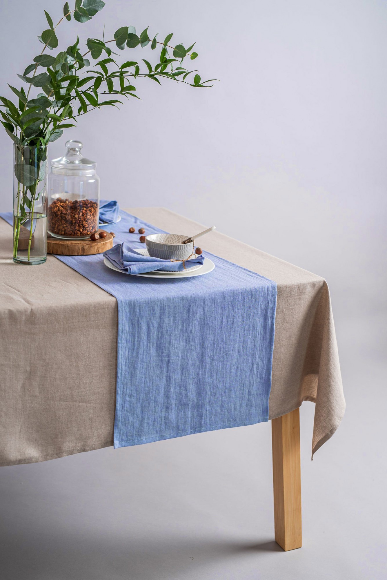 

Скатерть-дорожка Раннер из льняной ткани TouchableLinen 1 шт 40*200 см Васильковый