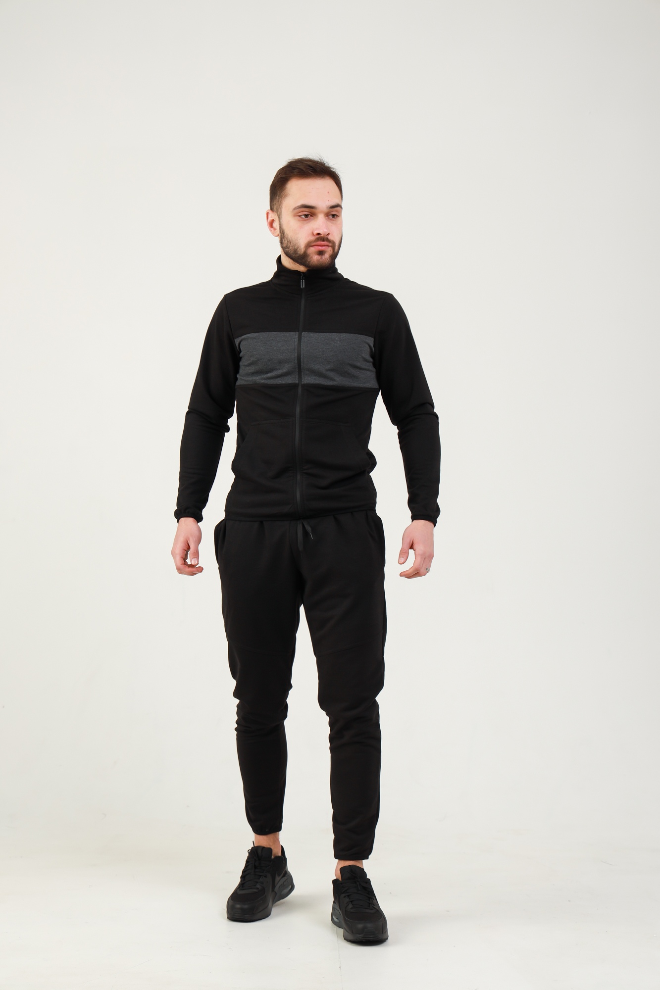 

Мужской спортивный костюм на молнии Fashion Man BD0204 черный с серым рM