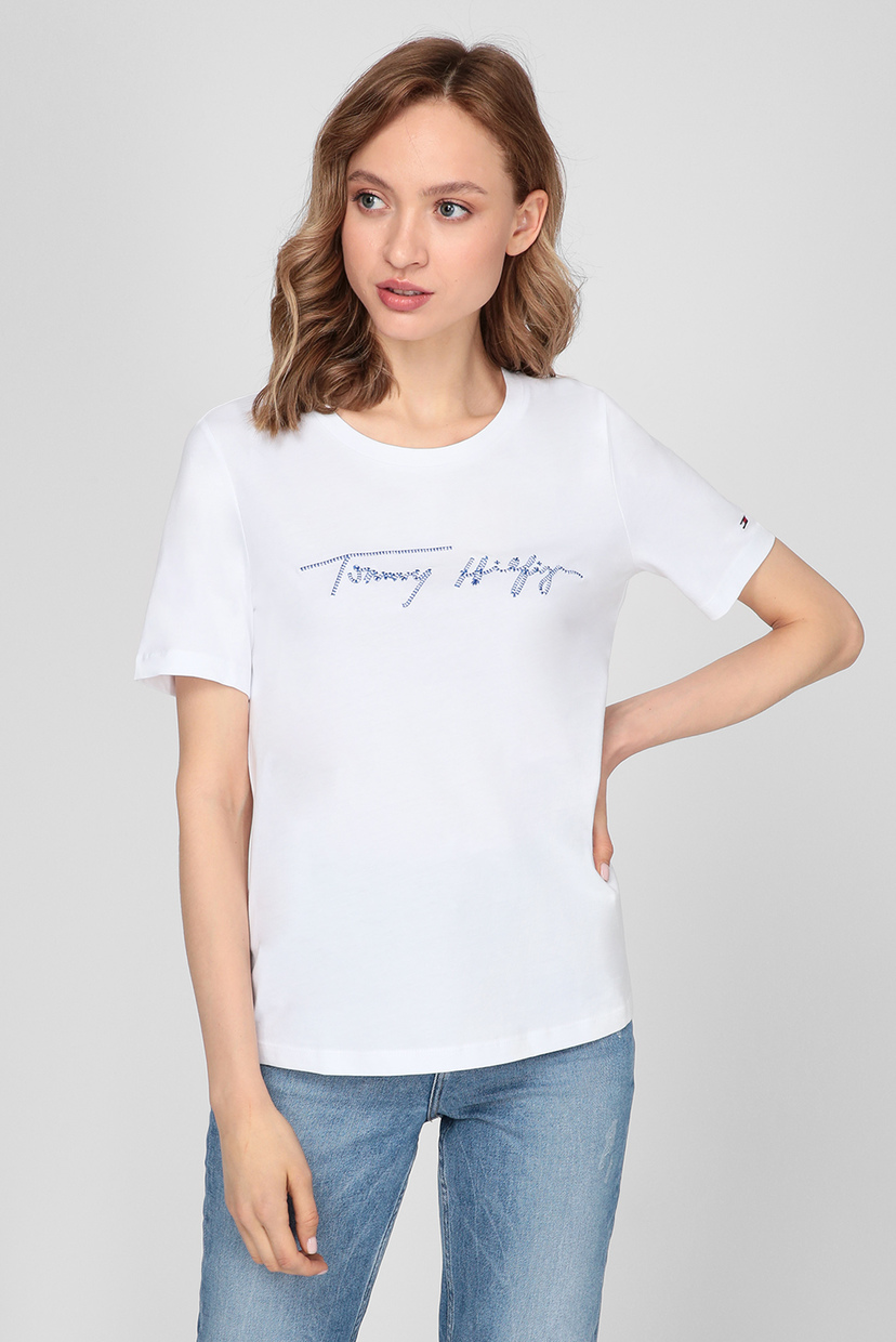 

Женская белая футболка REGULAR SCRIPT OPEN-NK TEE SS Tommy Hilfiger S WW0WW29523