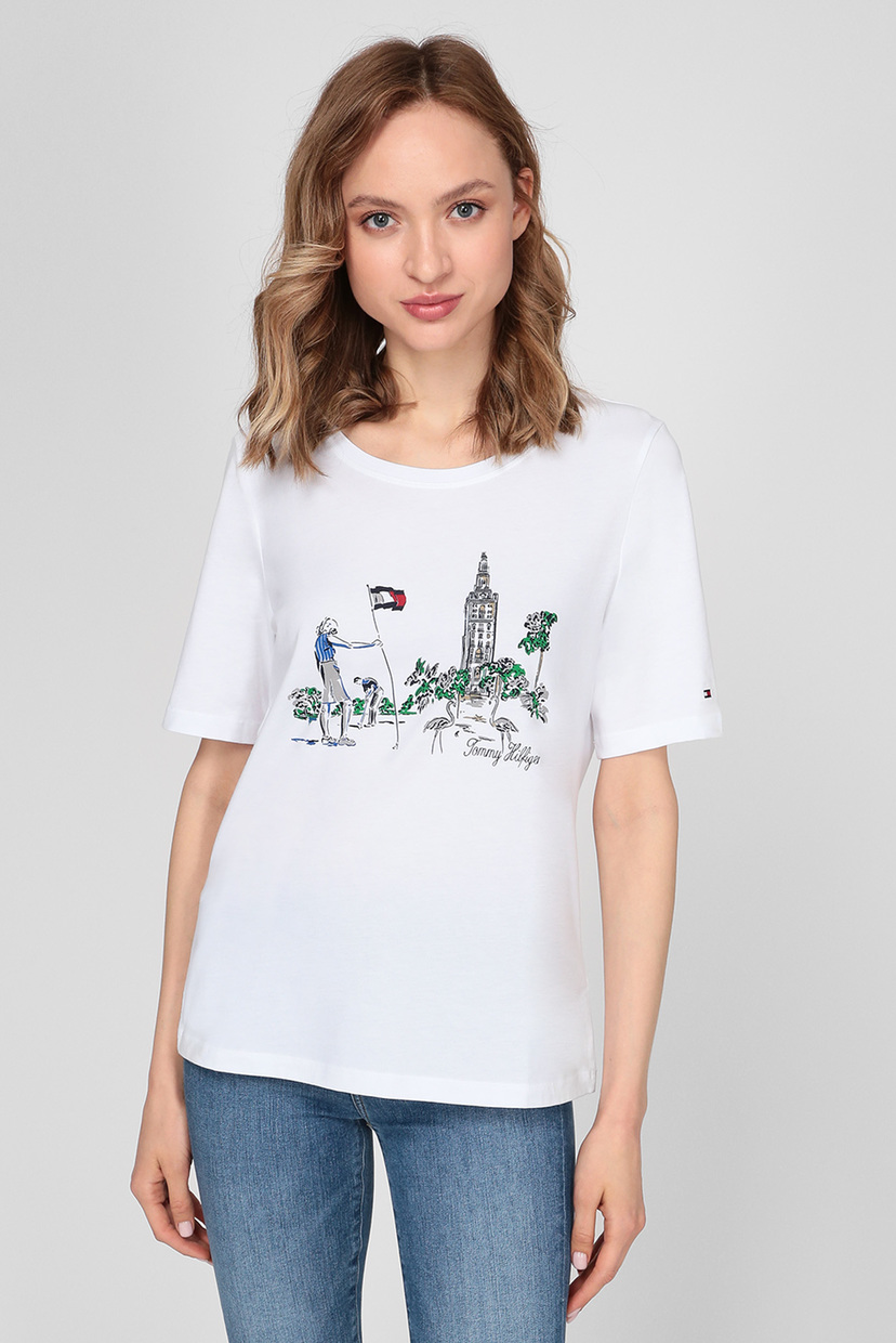 

Женская белая футболка REGULAR BOX TOWER OPEN-NK Tommy Hilfiger M WW0WW30388