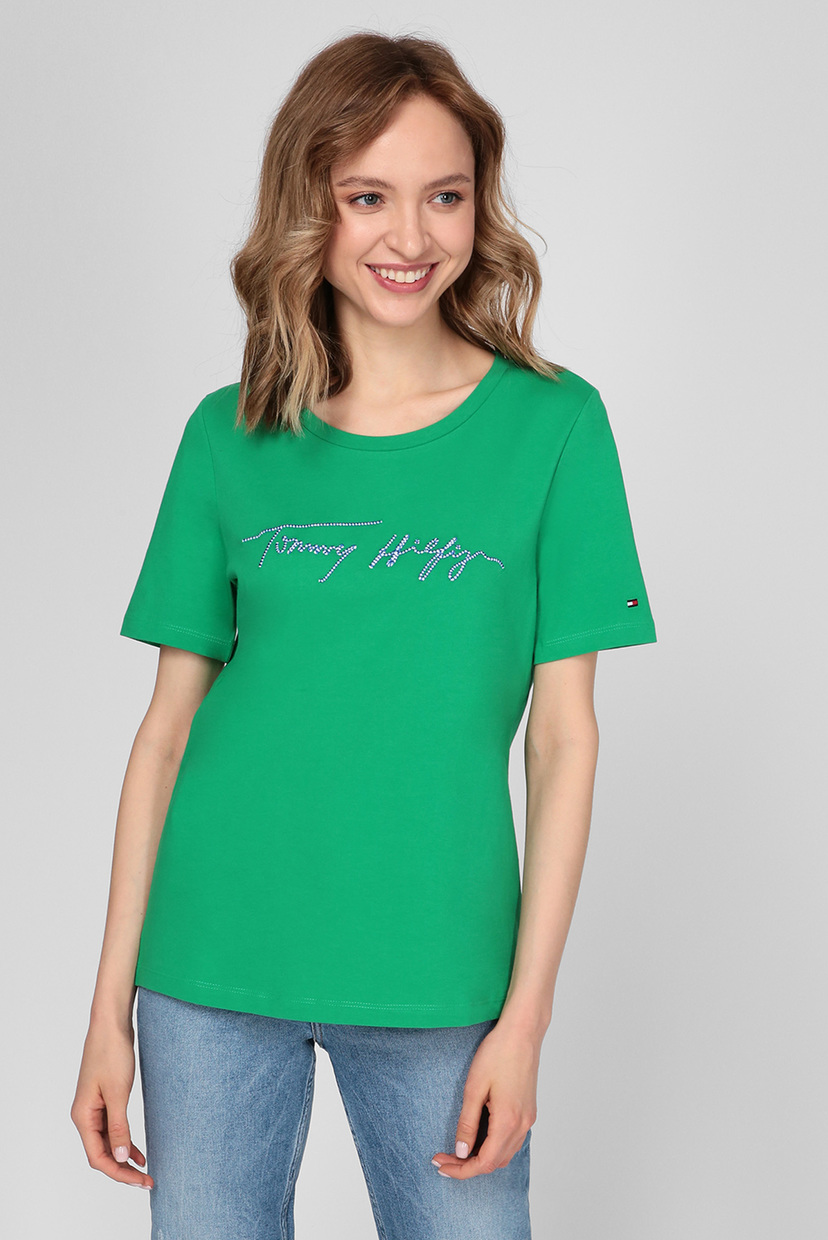

Женская зеленая футболка REGULAR SCRIPT OPEN-NK TEE SS Tommy Hilfiger L WW0WW29523