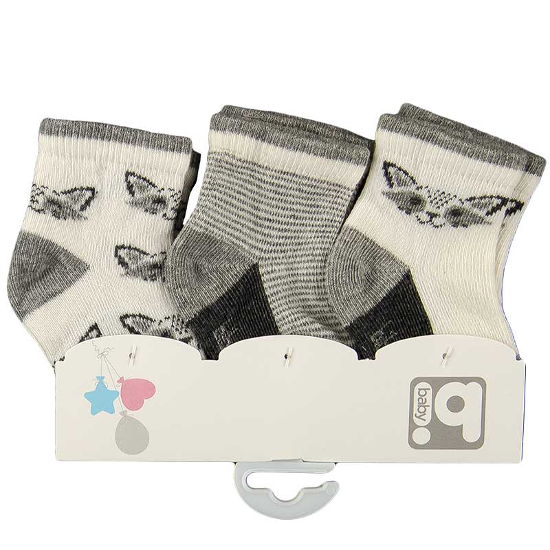 

Носочки хлопковые для мальчика (3 пары на пластине) BIBABY 68334 0 - 6m (стопа 8 - 9) см серый с молочным
