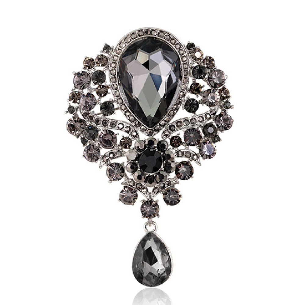

Брошь женская BROCHE бижутерия с кристаллами Севинье серая BRBF110515
