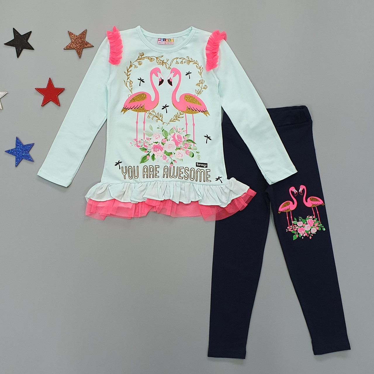 

Костюм "Фламинго" Hacali kids для девочки 122-128 см Бирюзовый / Темно-синий 18419