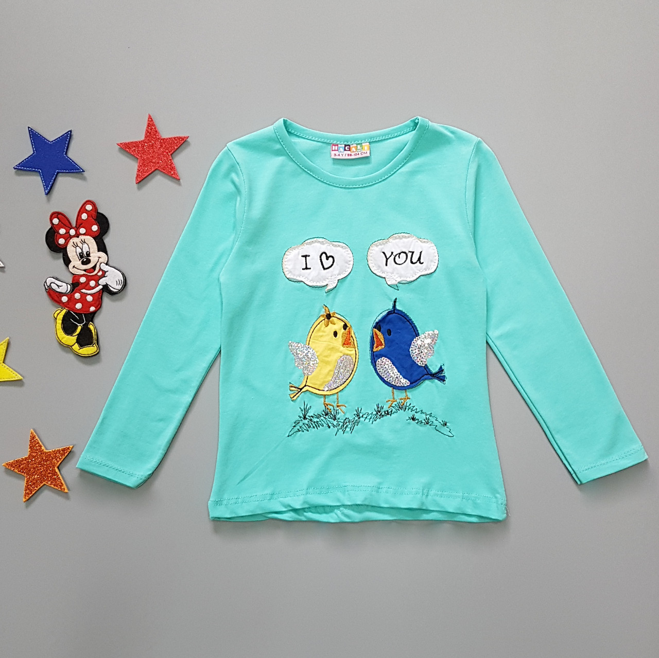 

Лонгслив "Птички" Hacali kids для девочки 86-92 см Бирюзовый 18457