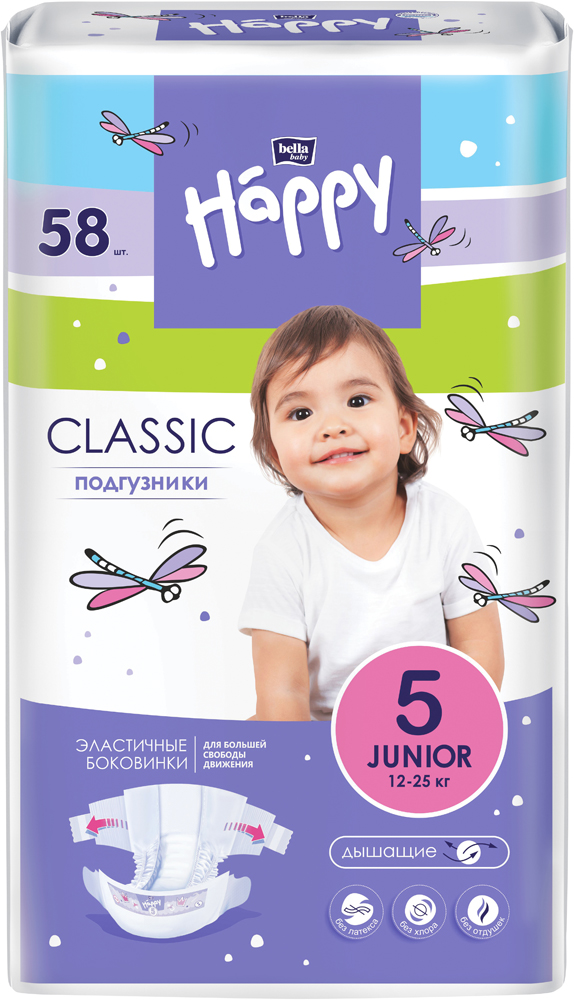 

Подгузники детские Bella Baby Happy Classic Junior 12-25 кг 58 шт (5900516603168)