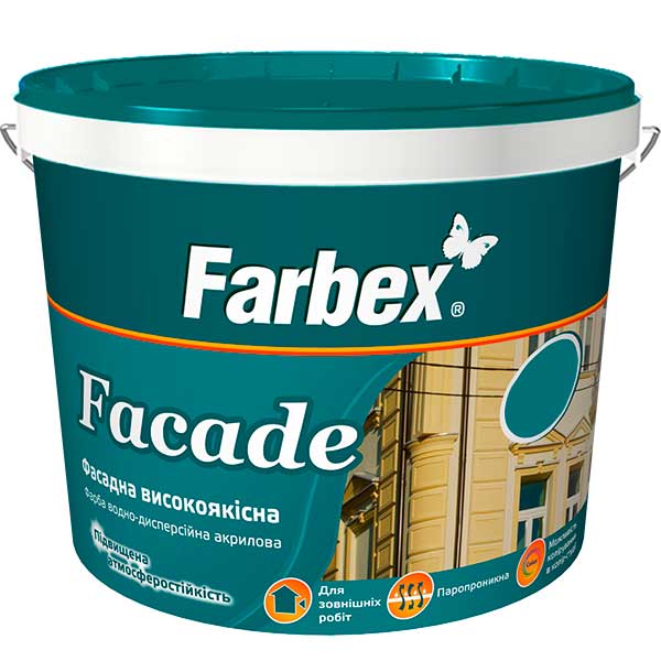 

Фарба фасадна високоякісна водно-дисперсійна акрилова «Facade» Farbex - 3,6 кг, база С