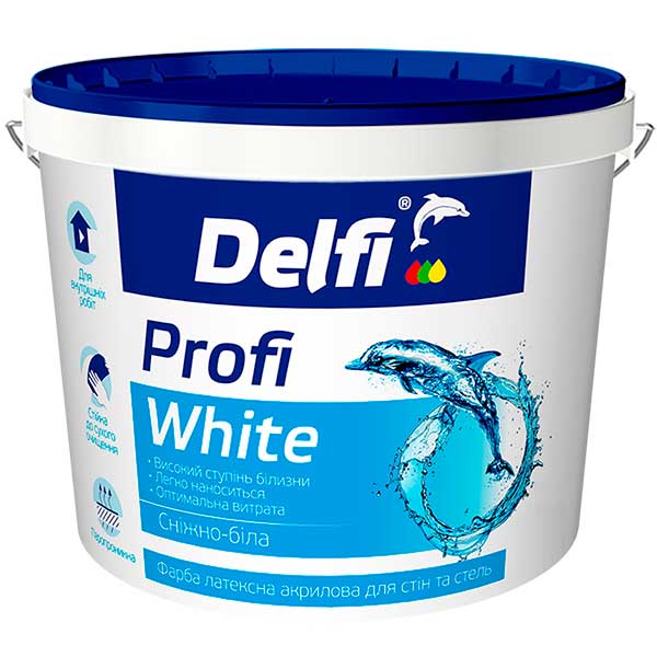 

Фарба латексна акрилова для стін та стель «Profi White» Delfi - 7 кг, білий матовий