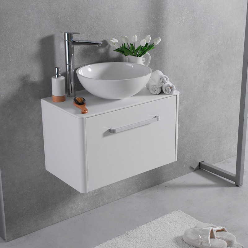 

Тумба Fancy Marble FIJI 70 (Fiji 70 + 0304101) белая с каменной столешницей и умывальником Mona 420 (19006)
