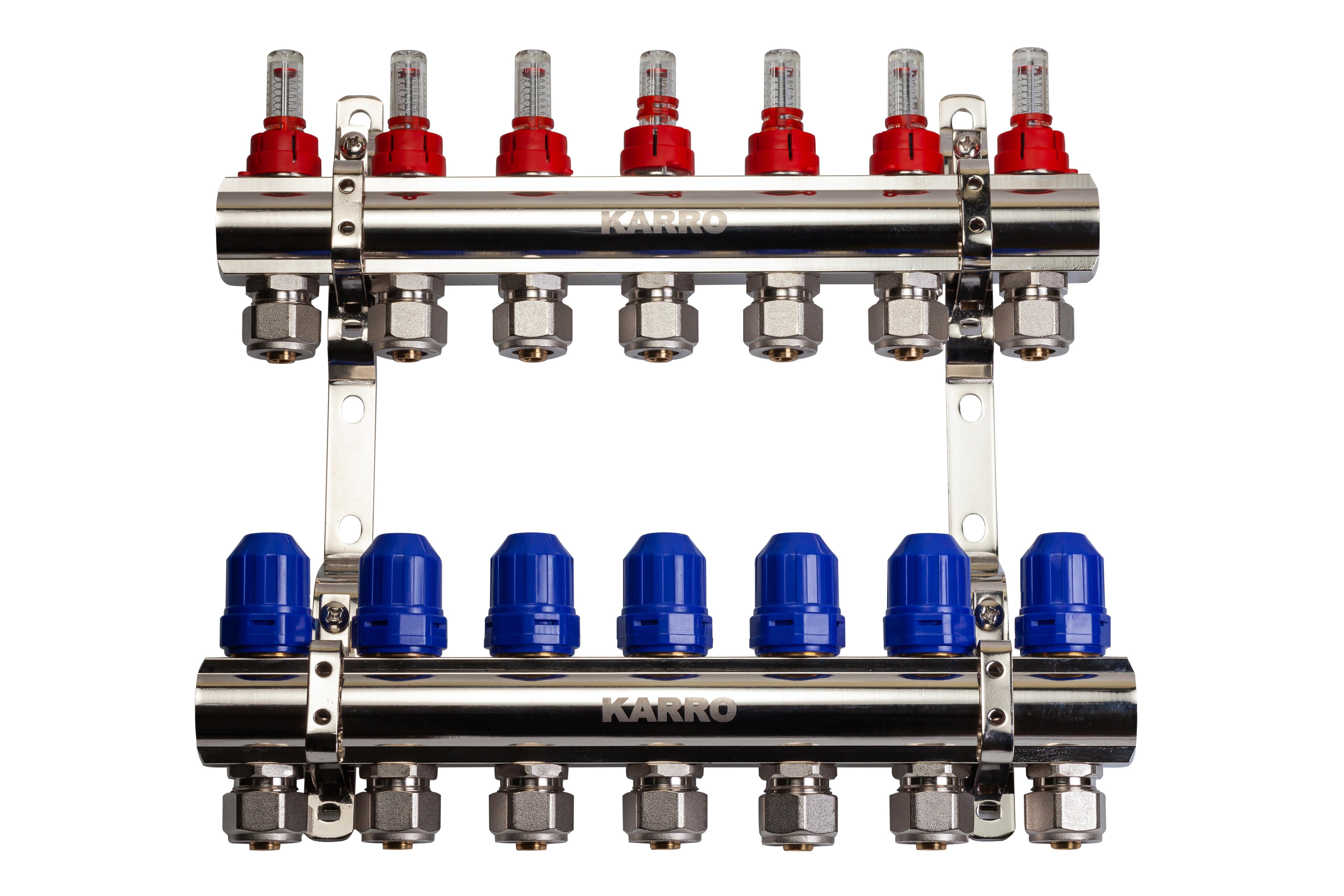 

Колектор для теплої підлоги в зборі (витратоміри,євроконус) 6 виходів KARRO KR-20160