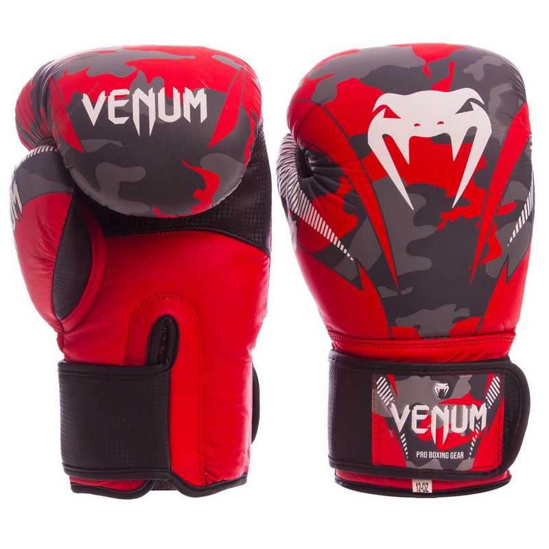 

Перчатки боксерские кожаные на липучке VENUM красные, Размер 10oz
