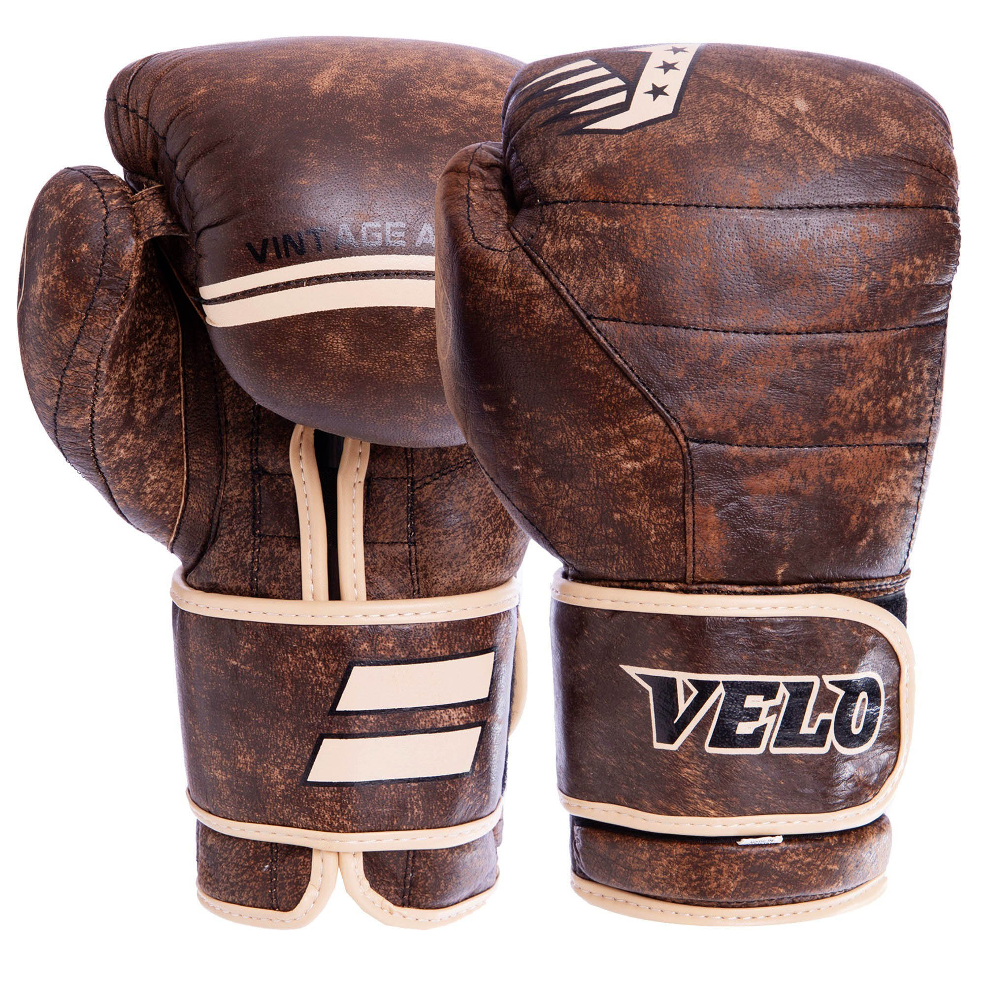 

Перчатки боксерские кожаные на липучке VELO (коричневые), Размер 10oz