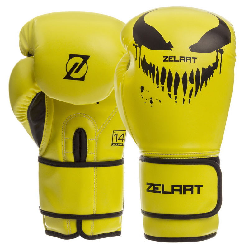 

Перчатки боксерские PU на липучке ZELART жёлтые-чёрные, Размер 14oz