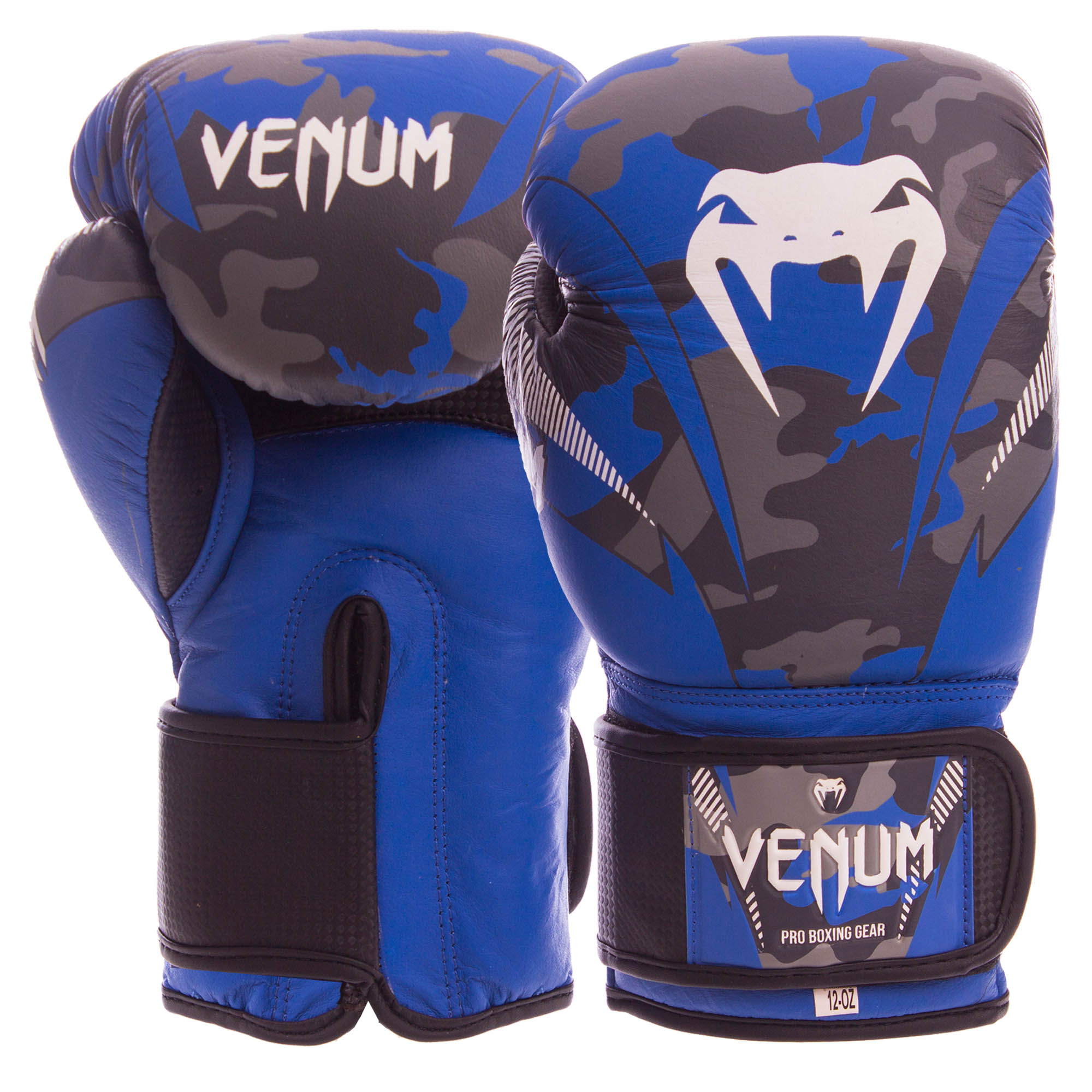 

Перчатки боксерские кожаные на липучке VENUM синие, Размер 10oz