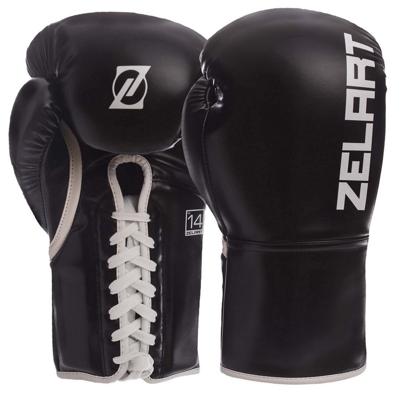 

Перчатки боксерские PU на липучке ZELART чёрные, Размер 10oz