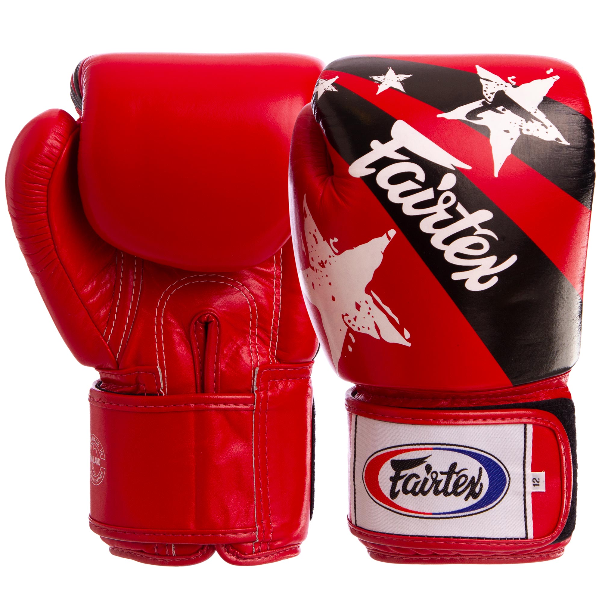 

Перчатки боксерские кожаные на липучке FAIRTEX NATION PRINT красно-чёрные, Размер 16oz