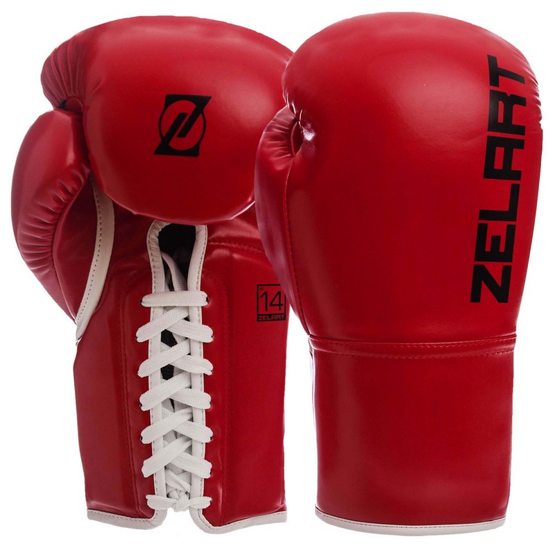 

Перчатки боксерские PU на липучке ZELART красные, Размер 14oz