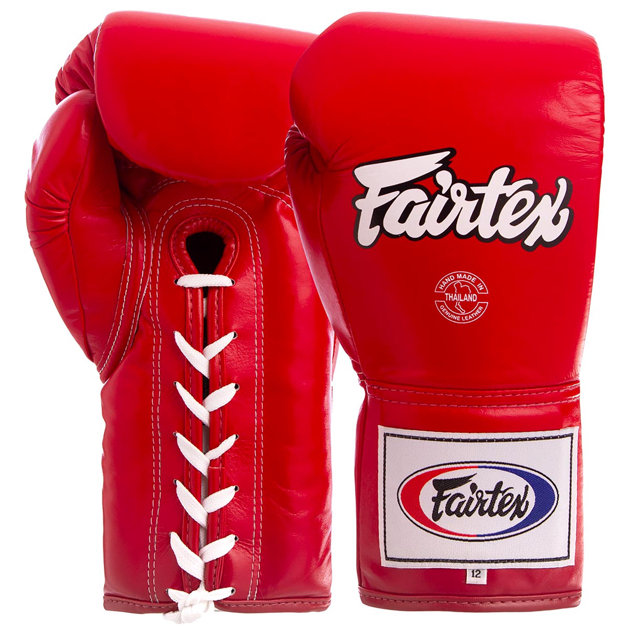 

Перчатки боксерские кожаные на шнуровке FAIRTEX красные, Размер 12oz