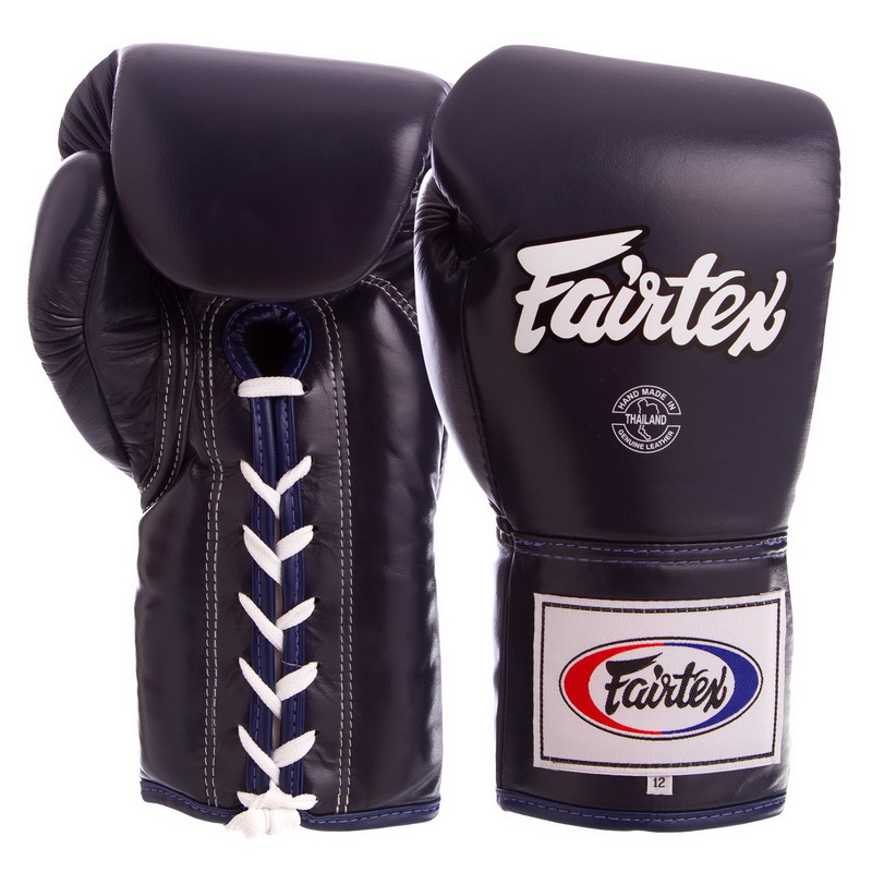 

Перчатки боксерские кожаные на шнуровке FAIRTEX синие, Размер 12oz
